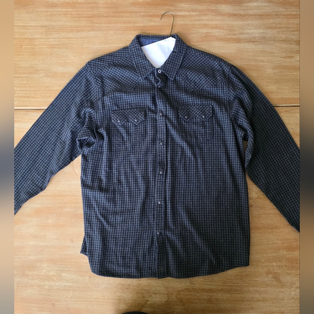 Moon & Shine Western Shirt XL Black Gray Snap Button Plaid Cotton Long Sleeve
